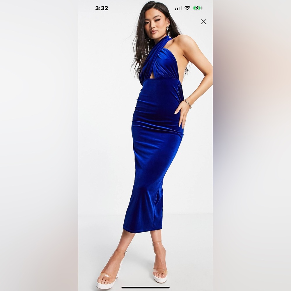 ASOS Deep Blue Velvet Halter Dress- NWOT
